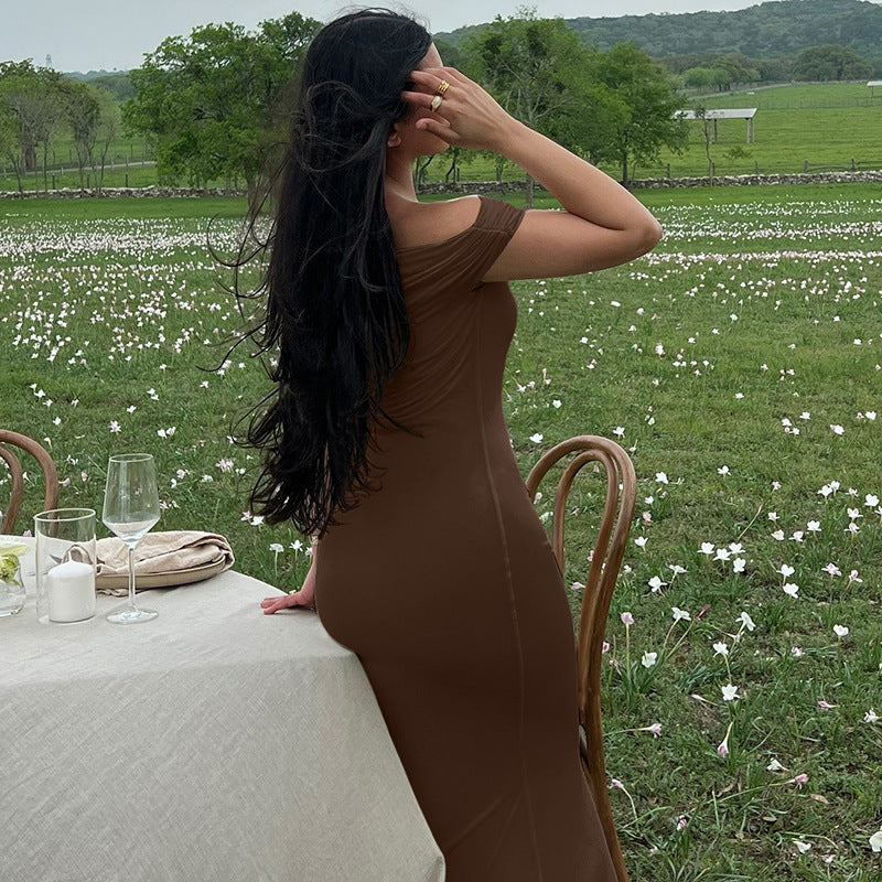 Yeni Moda Pileli İnce Düz Renk Kadın Elbisesi