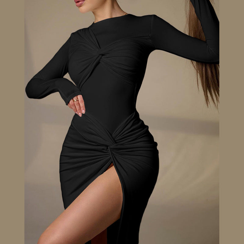 Yüksek Yırtmaçlı Yüksek Bel Slim Fit Elbise Kadın